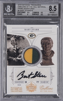 2010 National Treasures Emblems of the Hall #9 Bart Starr Signed Relic Card (/15) - BGS NM-MT+ 8.5/BGS 10